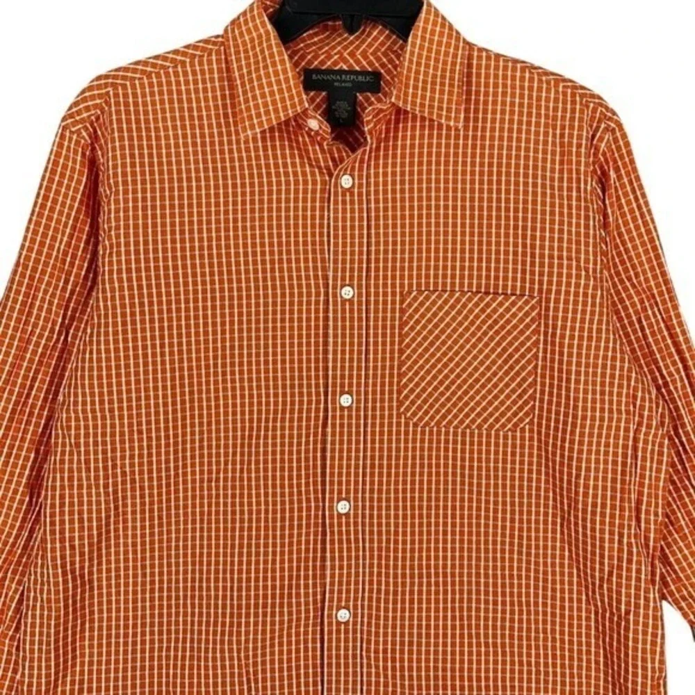 Banana Republic Relaxed Fit Shirt Mens Large Button Front Business Casual Orange